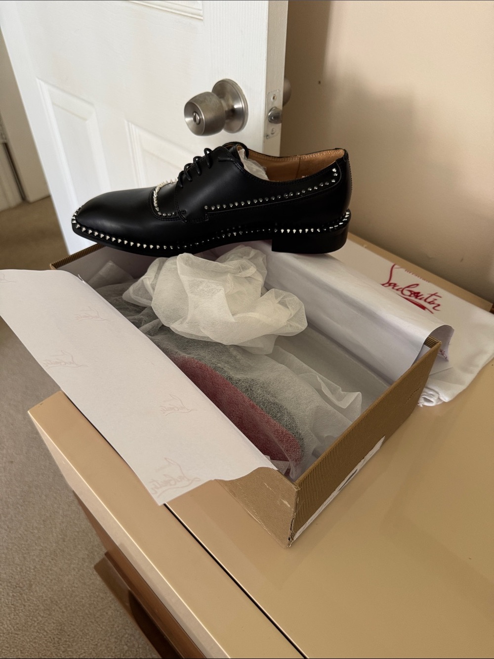 Christian Louboutin Black Leather Studded Oxford Derby Shoes